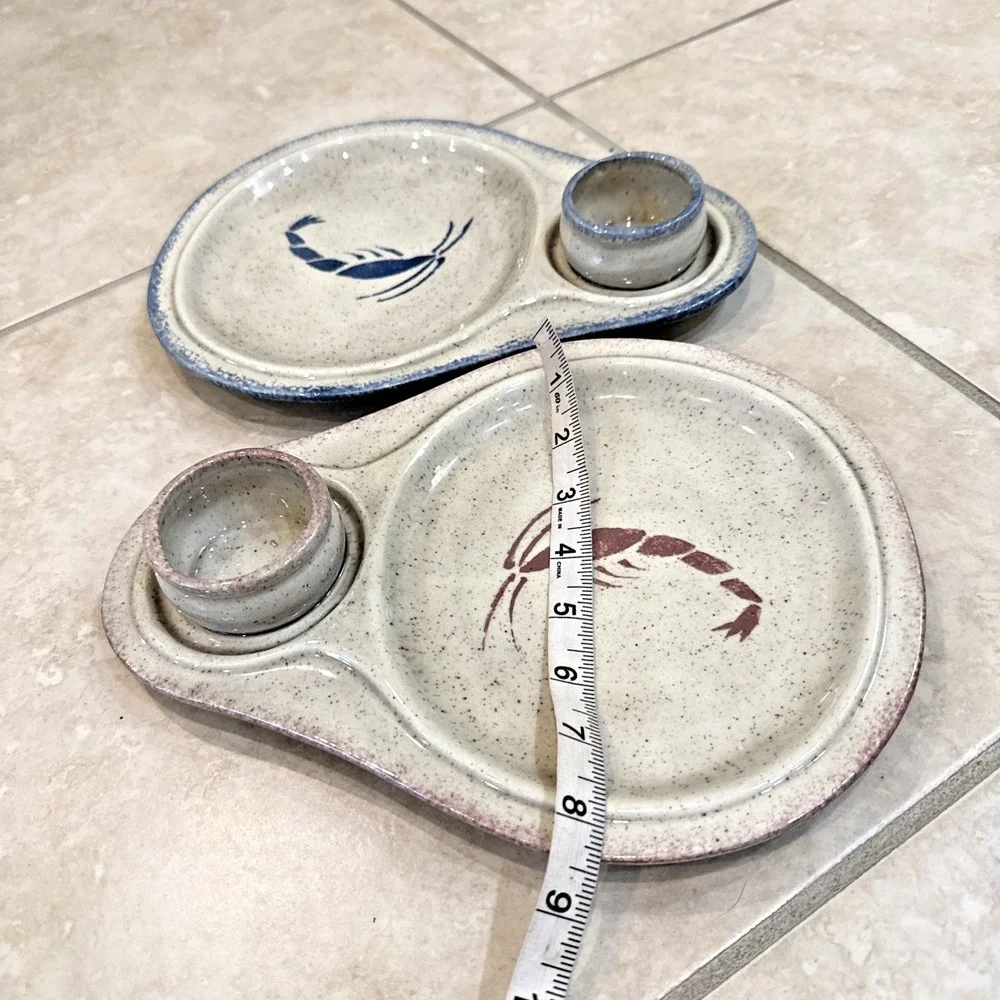 Pottery Shrimp Chip & Attached Dip Snack Platter Tray Plate Bowl Dish Nautical**